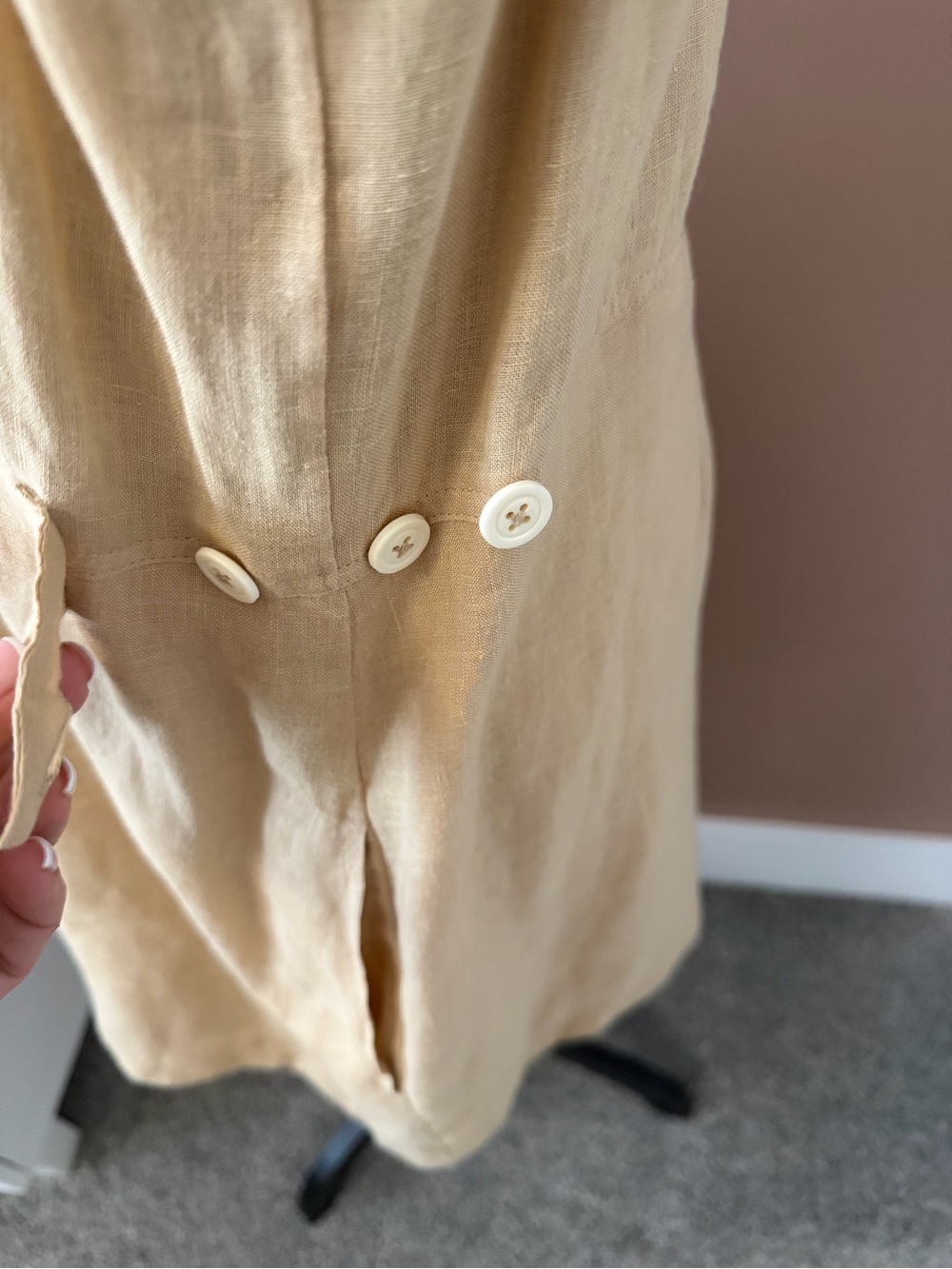 Free People Beige Short Sleeve Button-Front Mini Dress. - Picture 3 of 10